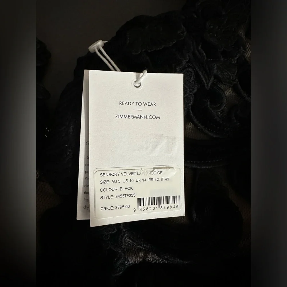 Zimmermann
SENSORY VELVET LACE BODICE AU 3 US 10 - Picture 9 of 11